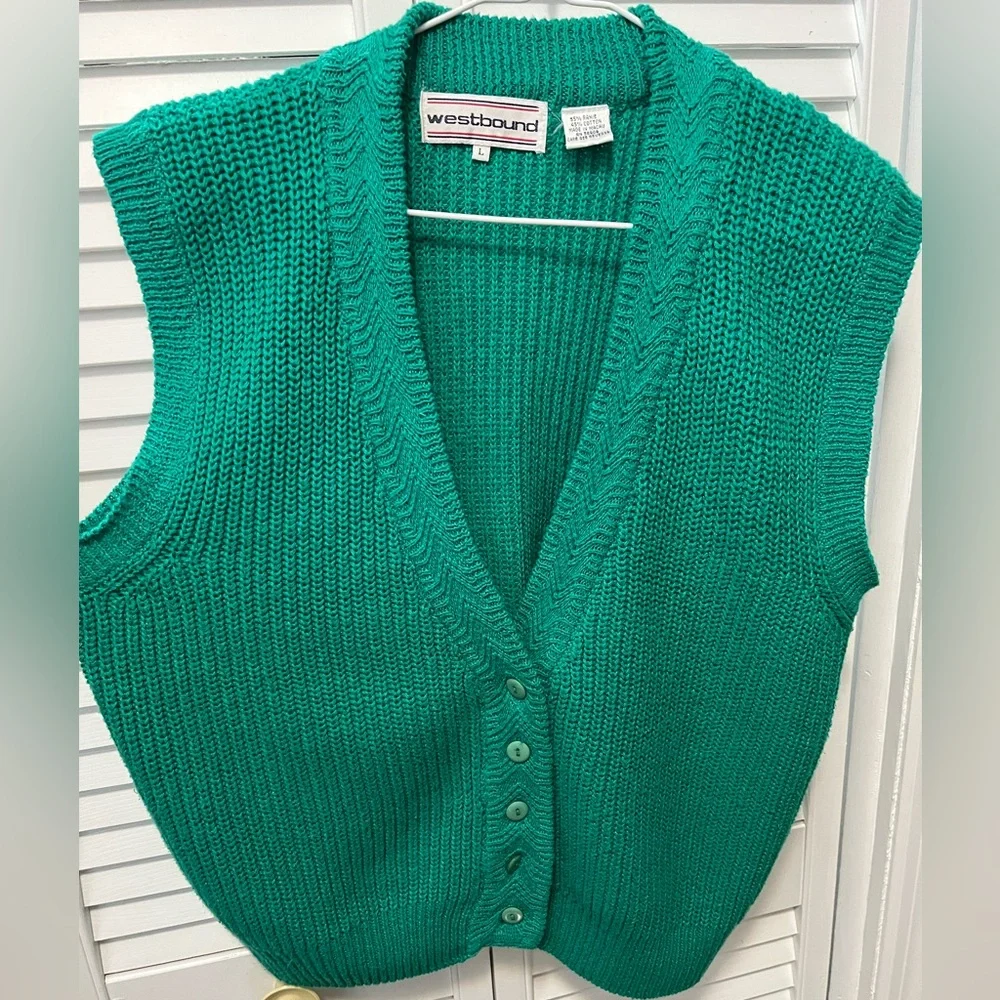 Westbound Vintage button down Knit Sweater Vest Large - Picture 1 of 6